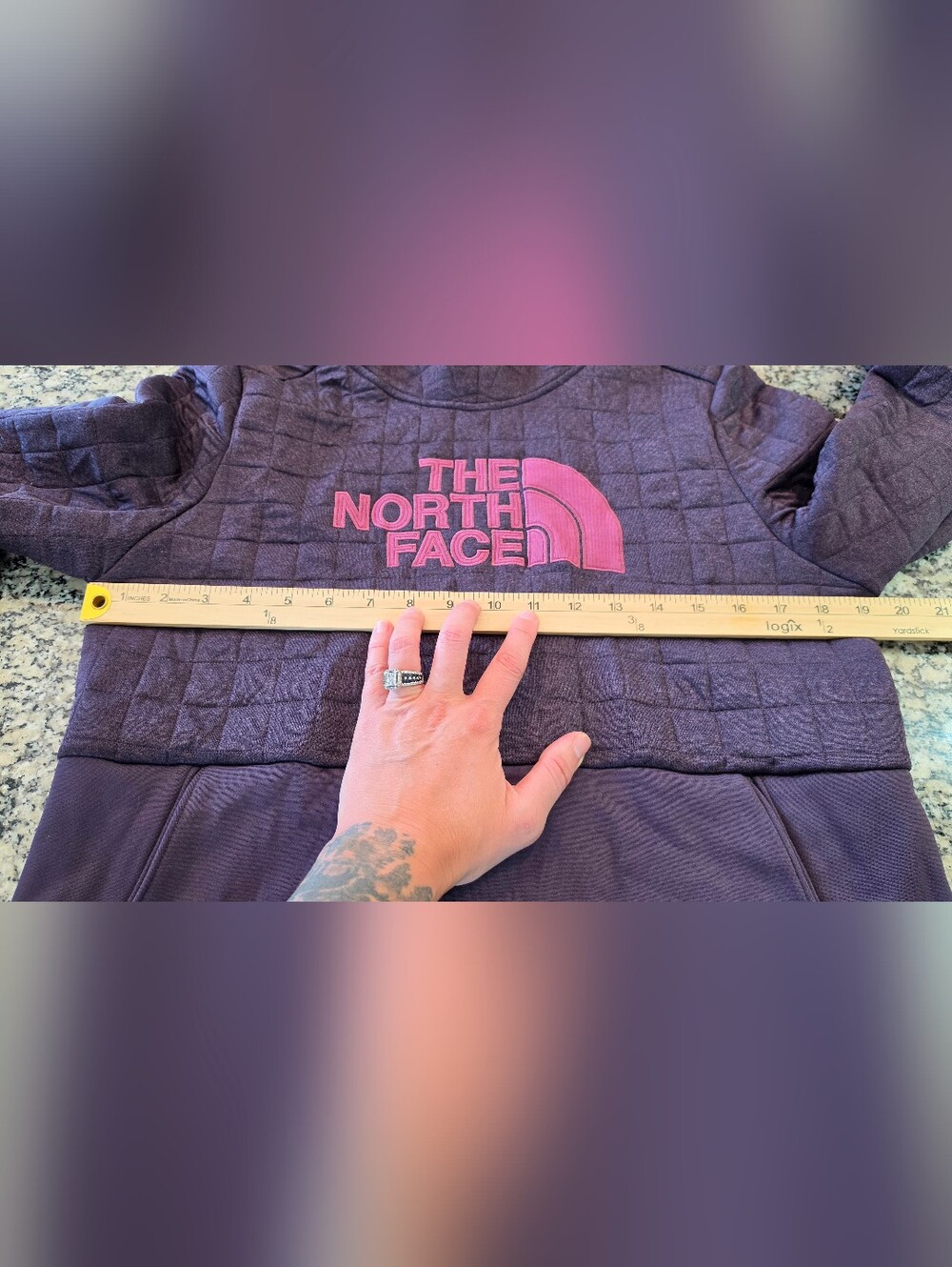 The North Face Women’s Quilted Pullover Hoodie Purple Pink Logo Size L Gorpcore - Picture 10 of 11